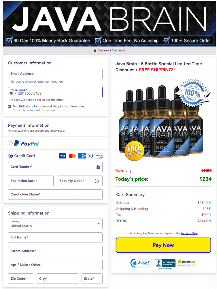 Java Brain order checkout page